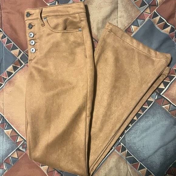 🎸 SOFIA MELISA HIGH RISE FAUX SUEDE FLARE JEANS BROWN 🎸 - Picture 1 of 6